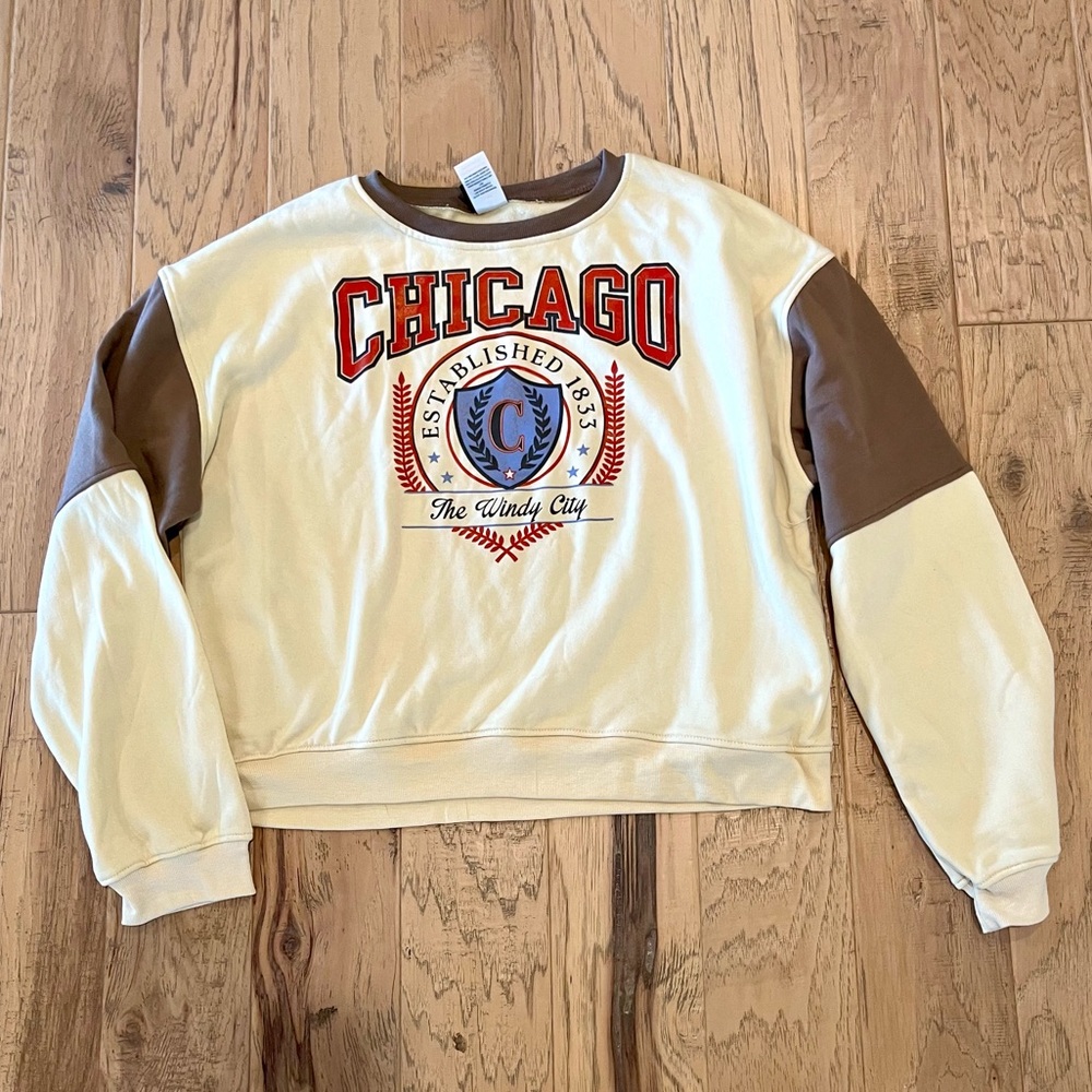 Modern Lux Soft Pale Yellow with Brown Accent Chicago Graphic Sweatshirt, XL